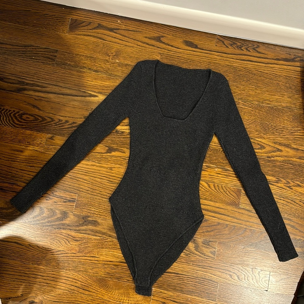 Jacquemus wool long sleeve, scoop neck bodysuit. Size 34, dark grey, worn once